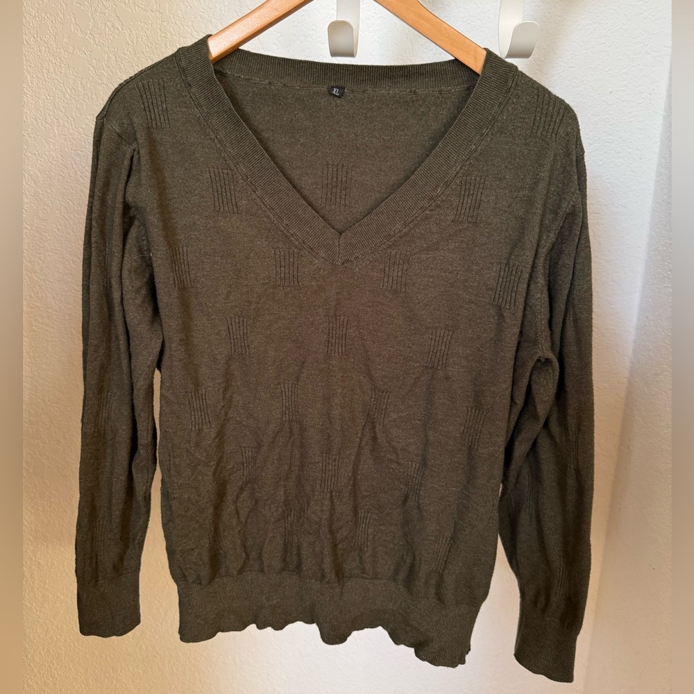 💚Arach & Cloz Sweater V Neck Casual Pullover Cozy Gray Forrest Green- Size XL
